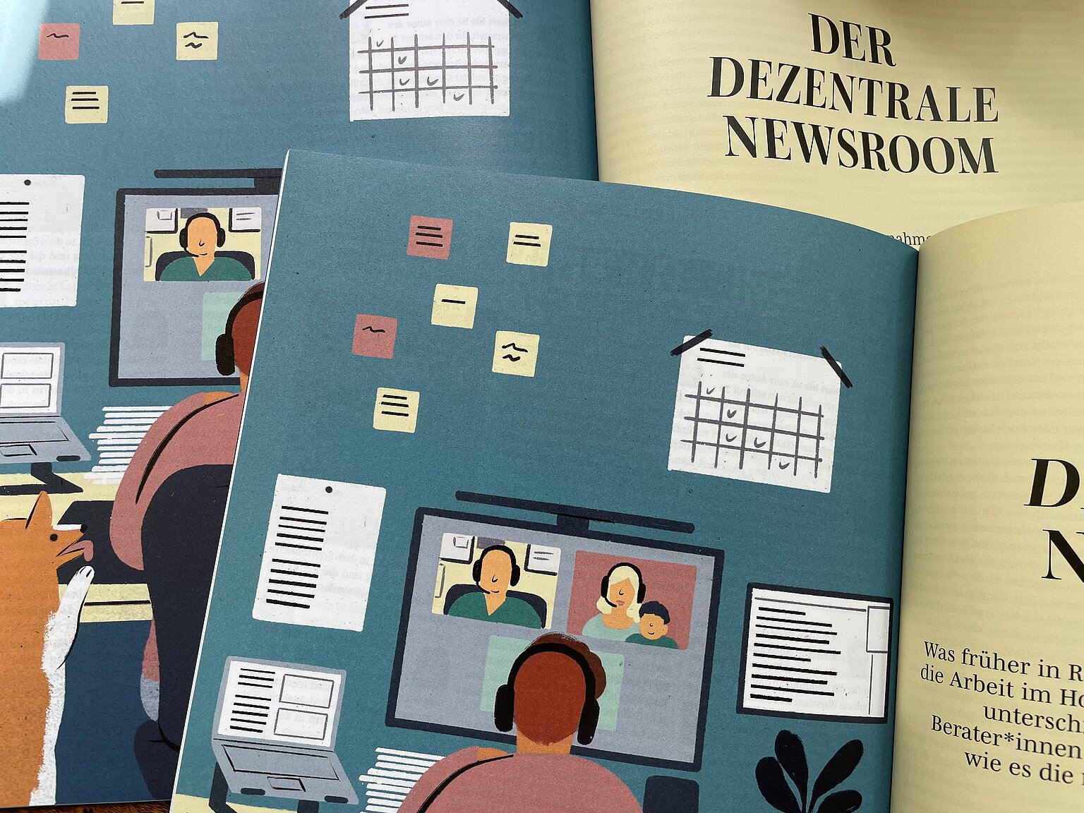  – New Work: Das Homeoffice ist für viele Journalist*innen derzeit Alltag. Aber wie ändert sich die Redaktionsarbeit nach der Pandemie? (Illustration: Seda Demiriz)