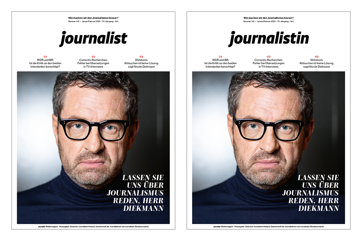 – Neustart-Ausgabe mit zwei Titelseiten: journalistin und journalist.