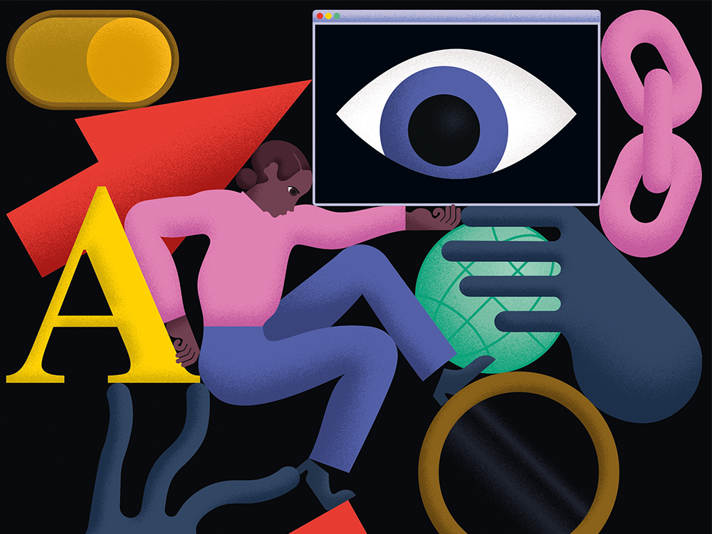 – "Big Tech is watching you. We're watching big tech." - So das Motto des US-Investigativ-Tech-Newsrooms The Markup. Illustration: Julia Schwarz